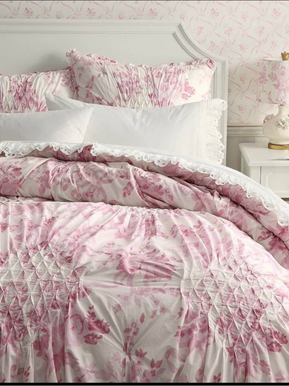 New Pottery Barn LoveShackFancy Garden Damask Smocked Quilts size  Full/ Queen